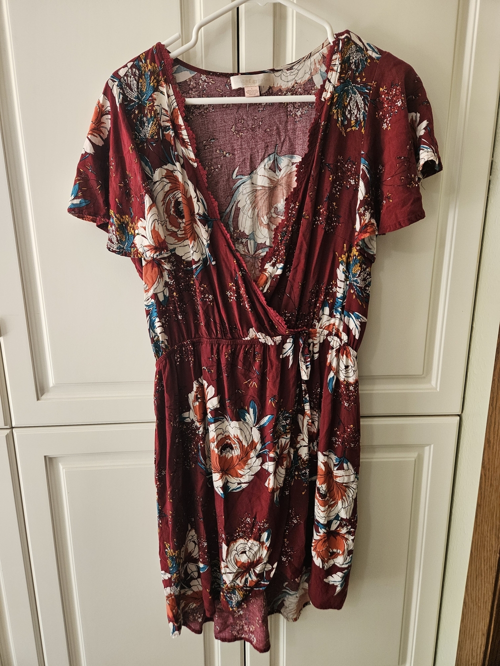 Band of Gypsies Burgundy Floral Wrap Dress Boho Chic Romantic Feminine Festival